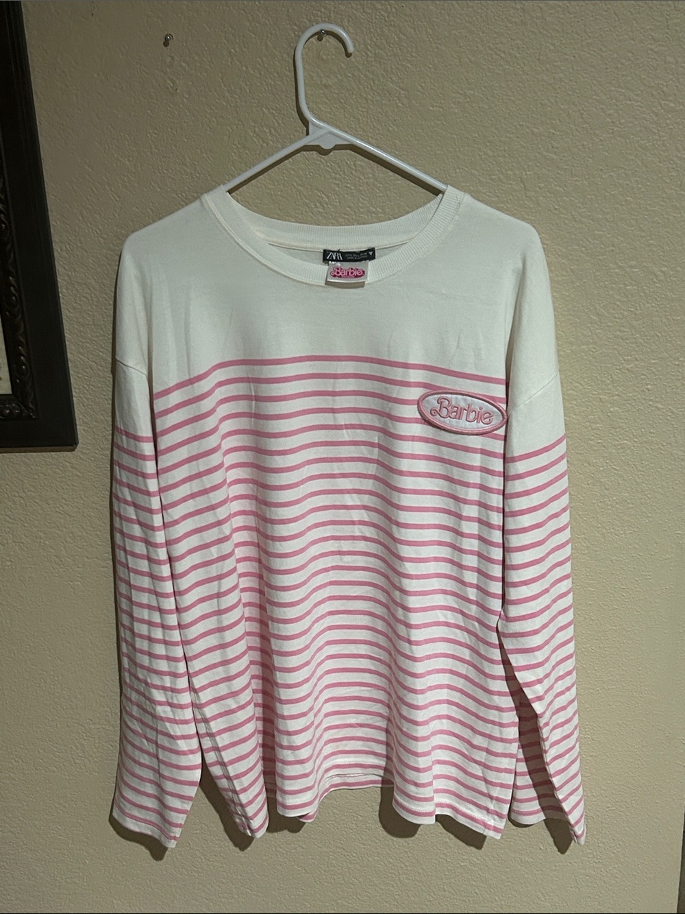 Zara x Barbie Pink White Striped Long Sleeve Knit Top Size L